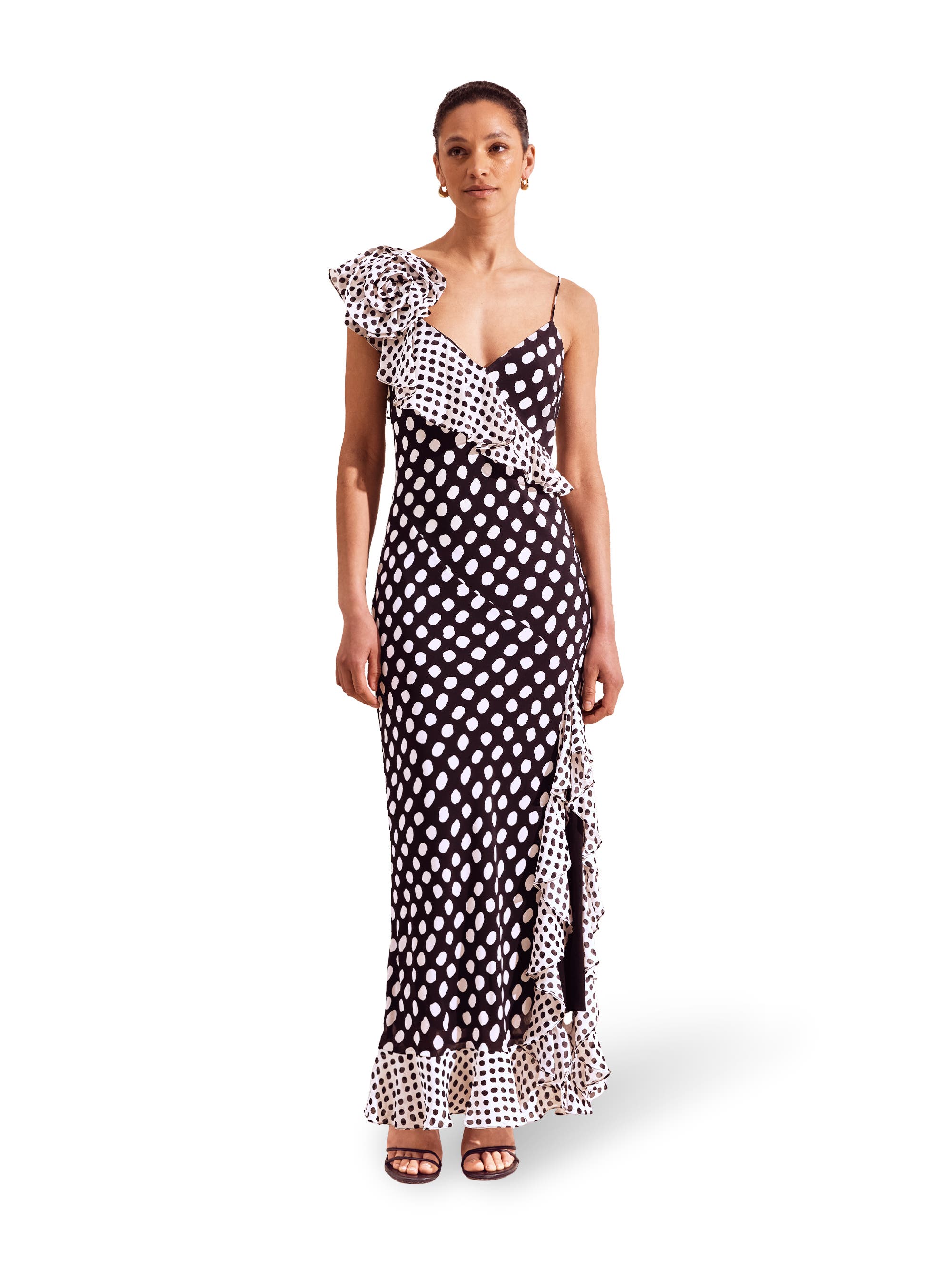 Ro&Zo Celeste Corsage Spot Print Dress in Mono 