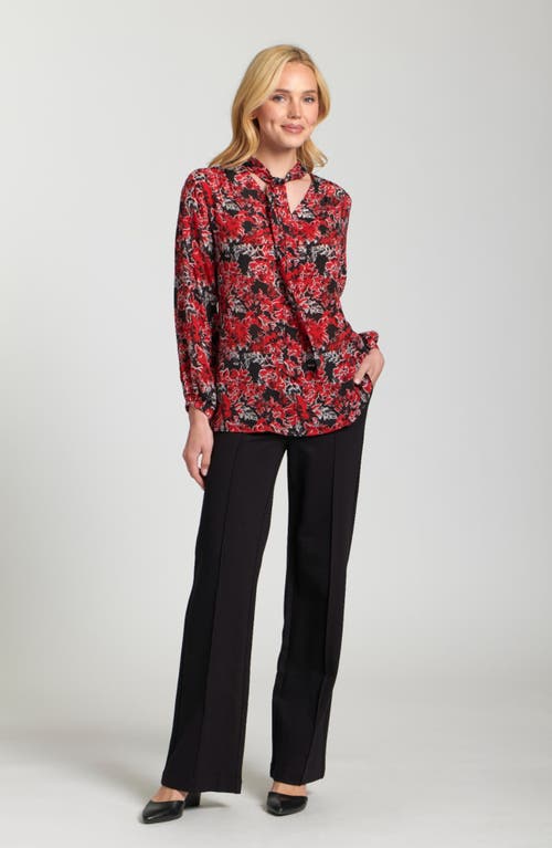 Apny Print Tassel Tie Neck Top In Red