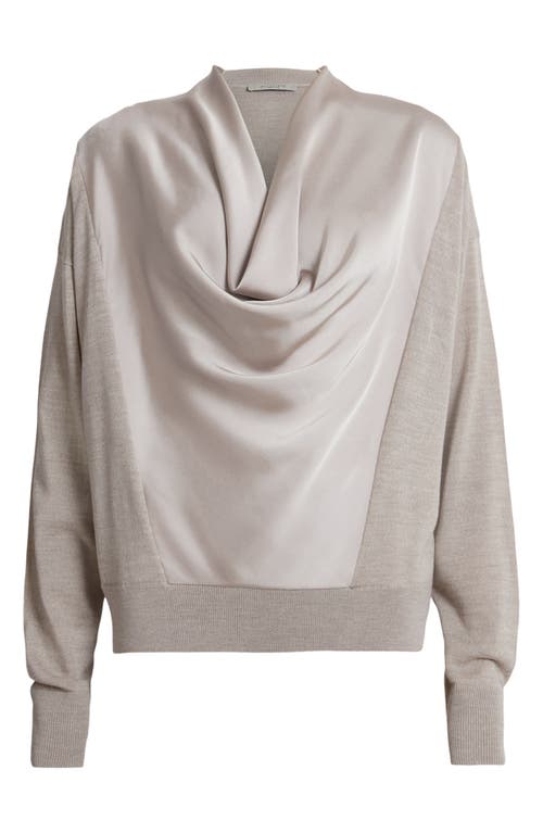 Shop Allsaints Myra Cowl Neck Mixed Media Wool Sweater In Fawn Brown