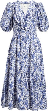 Caslon® Twist Detail Allover Print Midi Dress