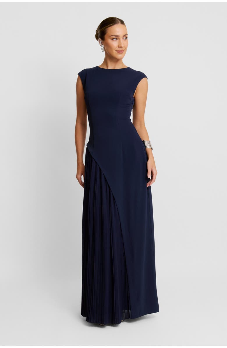 Six Stories Cap Sleeve Pleated Maxi Dress, Main, color, Navy