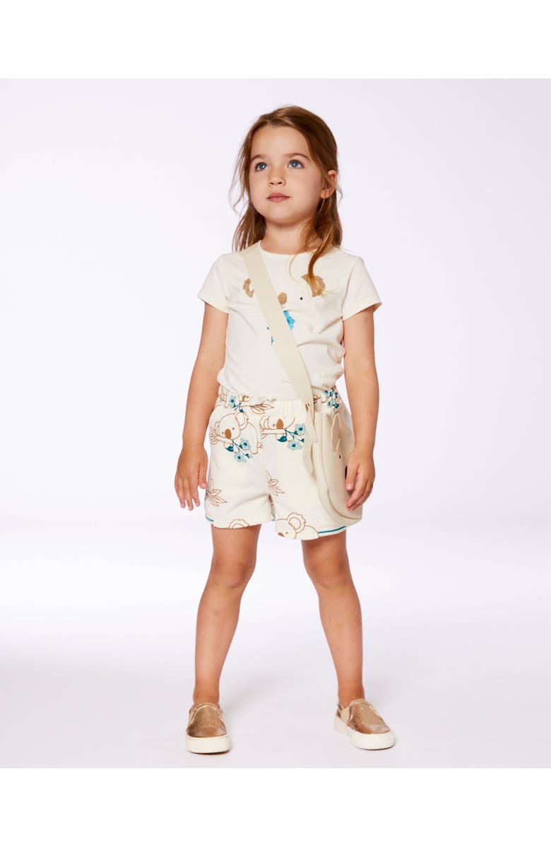 Deux par Deux Girl's Printed French Terry Short Off-White And Koala, Alternate, color, 