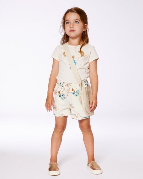 Deux Par Deux Girl's Printed French Terry Short Off-white And Koala In Off-white And Koala