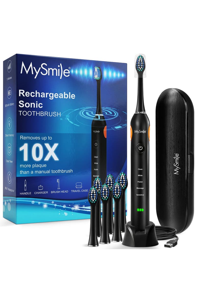 UC605 Elite Sonic Electric Toothbrush with 6 Brush Heads, Main, color, Black