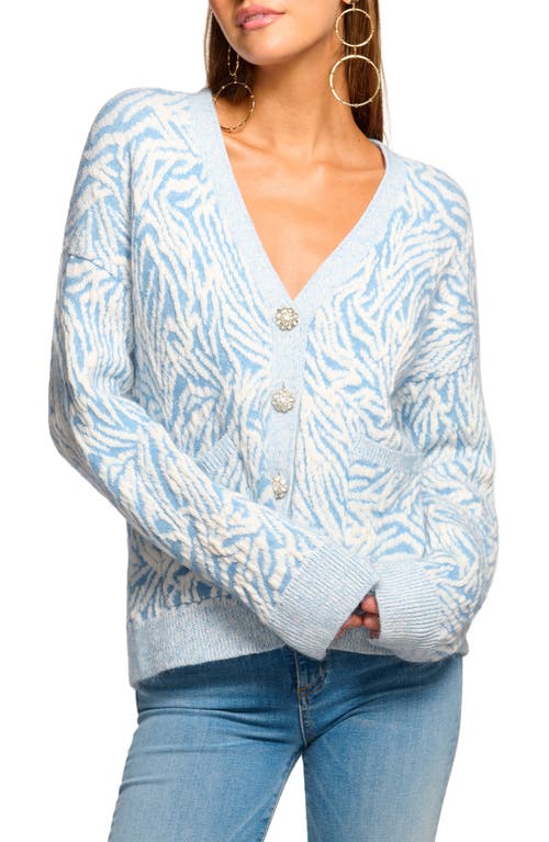 Ramy Brook Jelena Jeweled Button Cardigan in Dream Blue Animal 