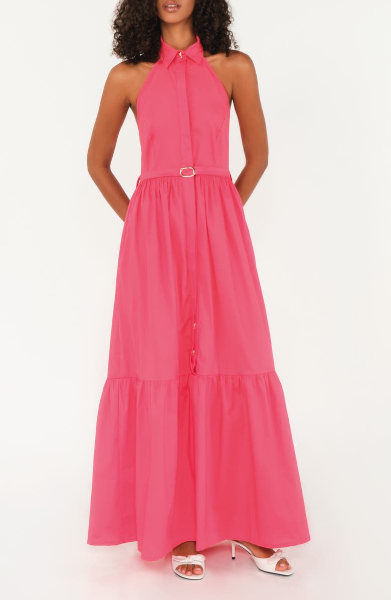 The Lulo Project The Horizon Belted Ruffle Hem Sleeveless Maxi Dress, Main, color, Salmon