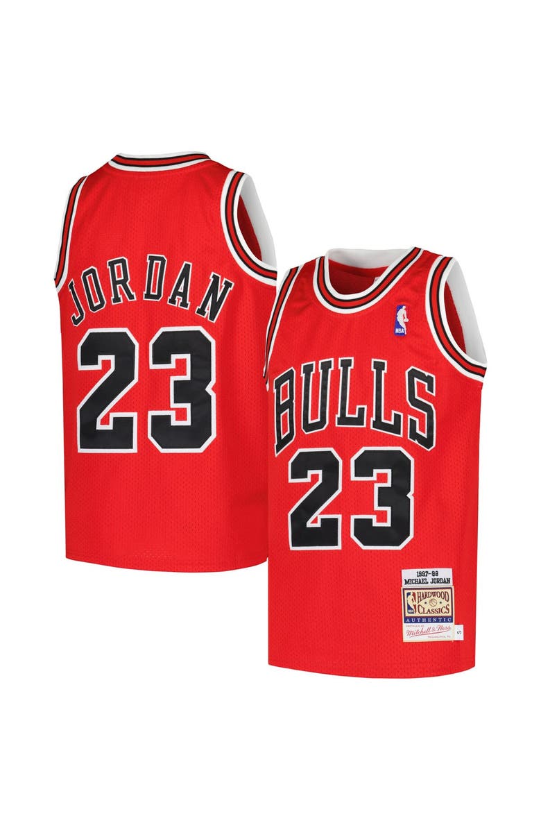 Mitchell & Ness Youth Mitchell & Ness Michael Jordan Red Chicago Bulls Hardwood Classics 1997/98 Authentic Jersey, Main, color, 