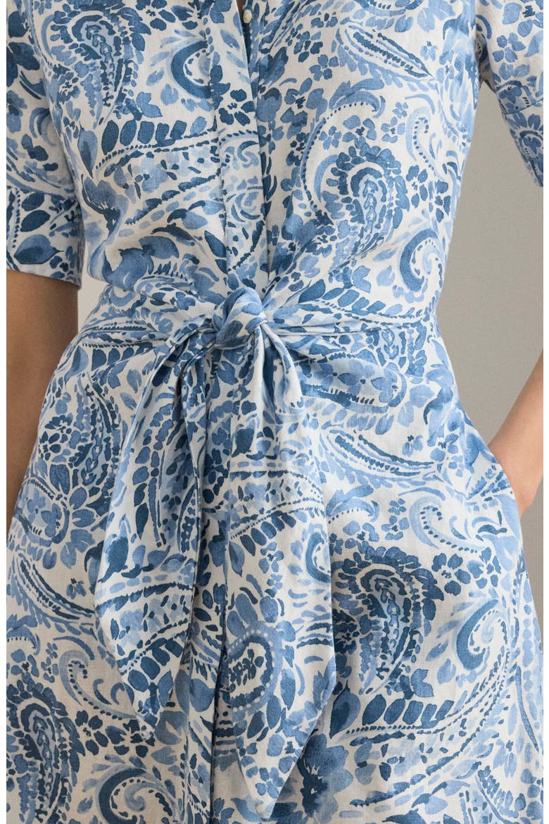 Paisley Print Linen Shirtdress, Alternate, color, WHITE/ BLUE