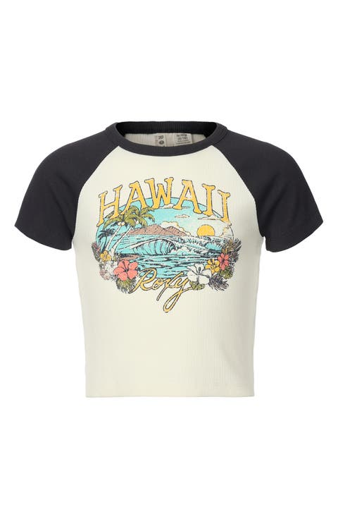 ★ROCKCAKE★ Dot Raglan Top Roxy Kids' Hawaii Raglan Sleeve Ribbed Graphic T-Shirt