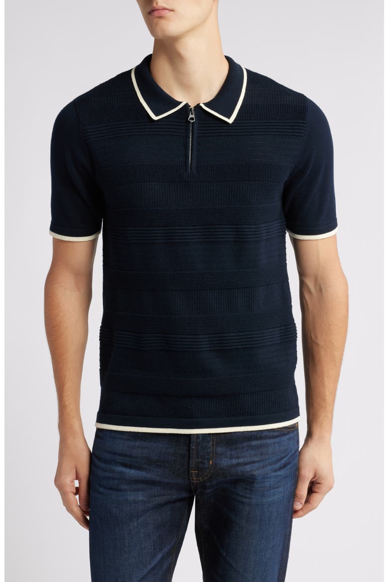 Tipped Quarter Zip Polo, Main, color, DARK NAVY