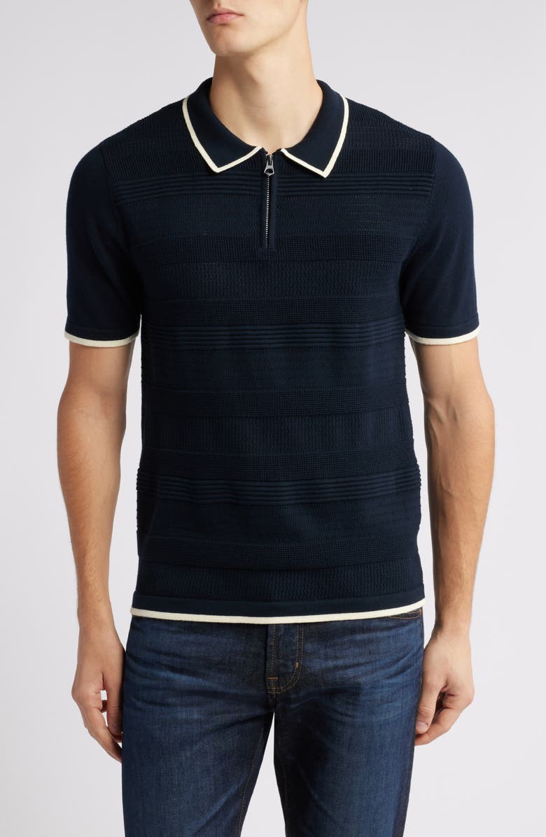 Schott NYC Tipped Quarter Zip Polo, Main, color, Dark Navy