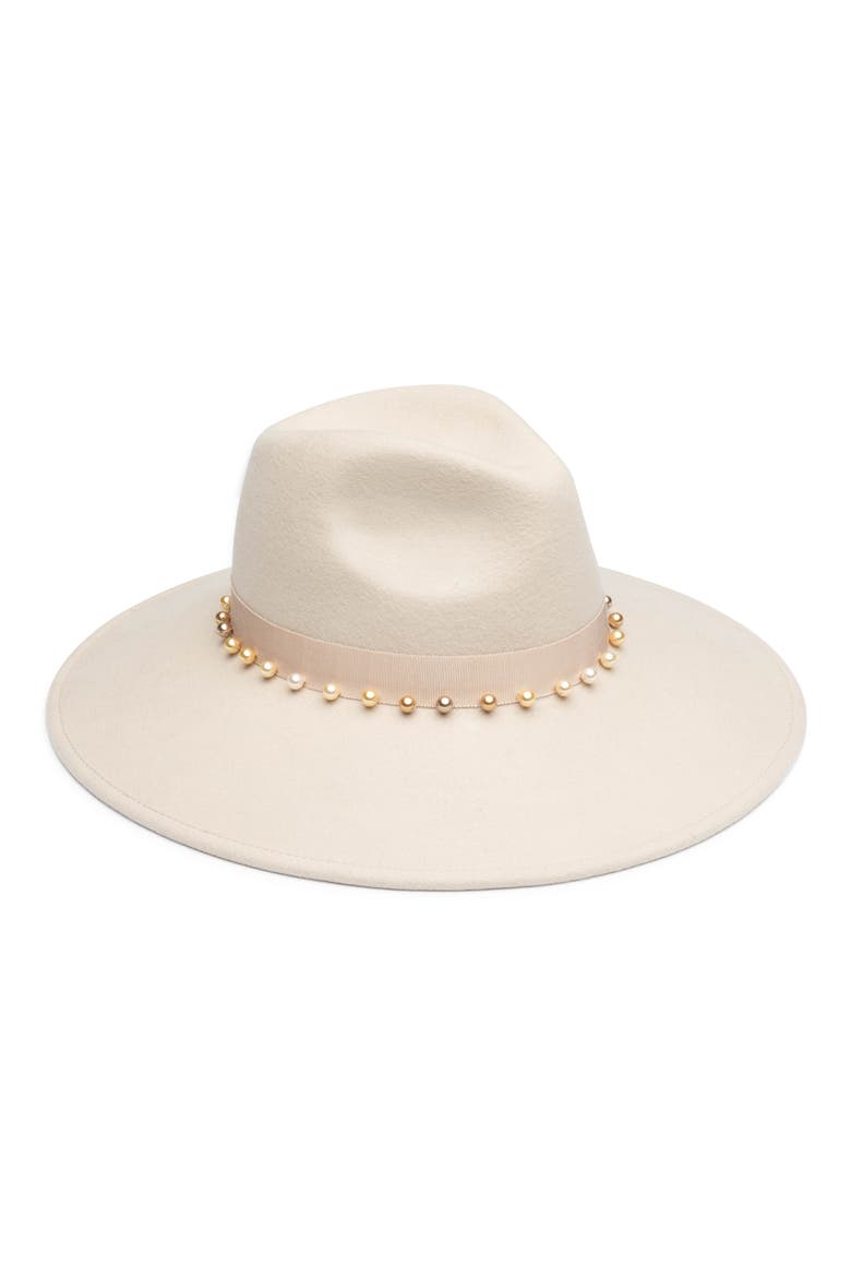 Pearl Trimmed Wool Fedora, Main, color, NUDE