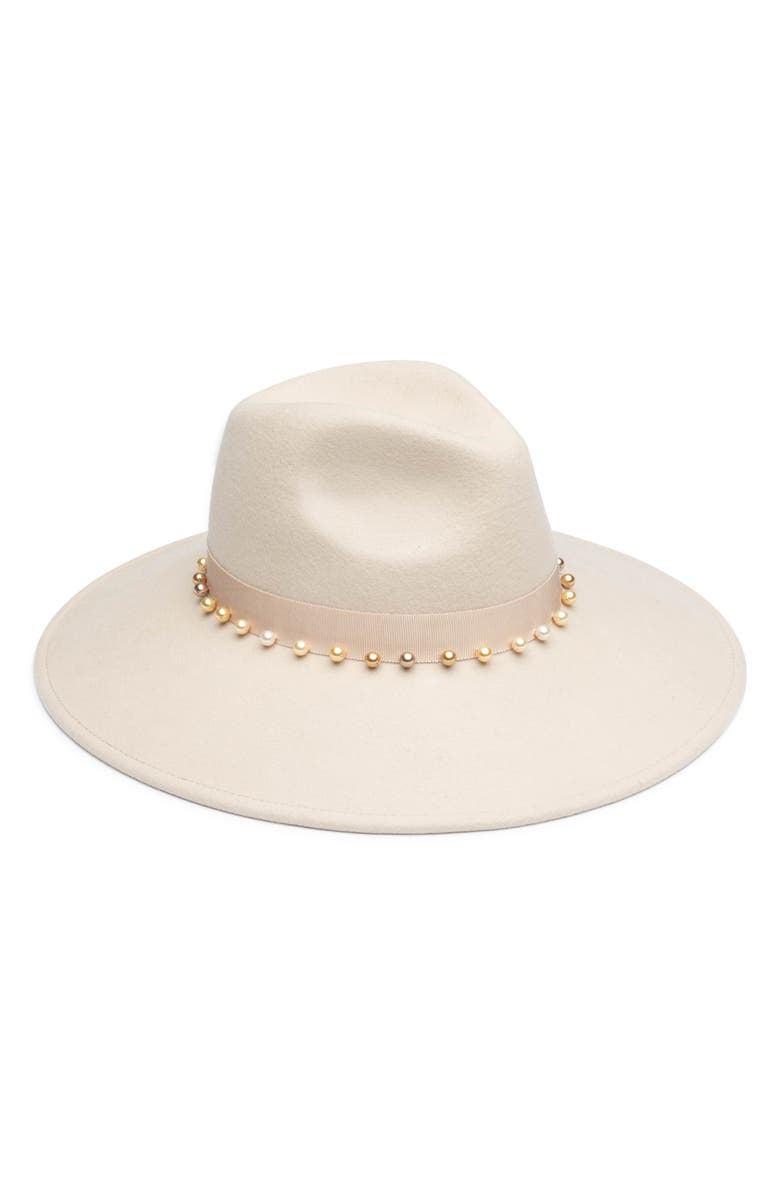 Eugenia Kim Pearl Trimmed Wool Fedora, Main, color, Nude