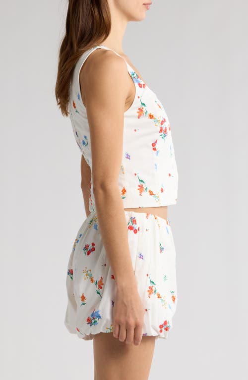 Wayf Sage Floral Button-up Stretch Cotton Tank In White