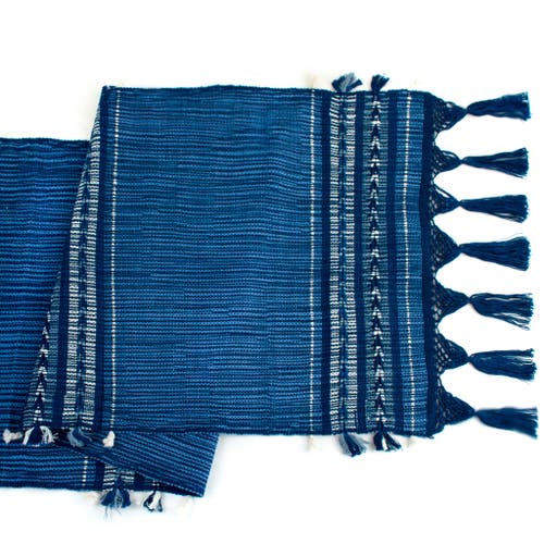 Mayan Hands Handwoven Table Runner In Blue