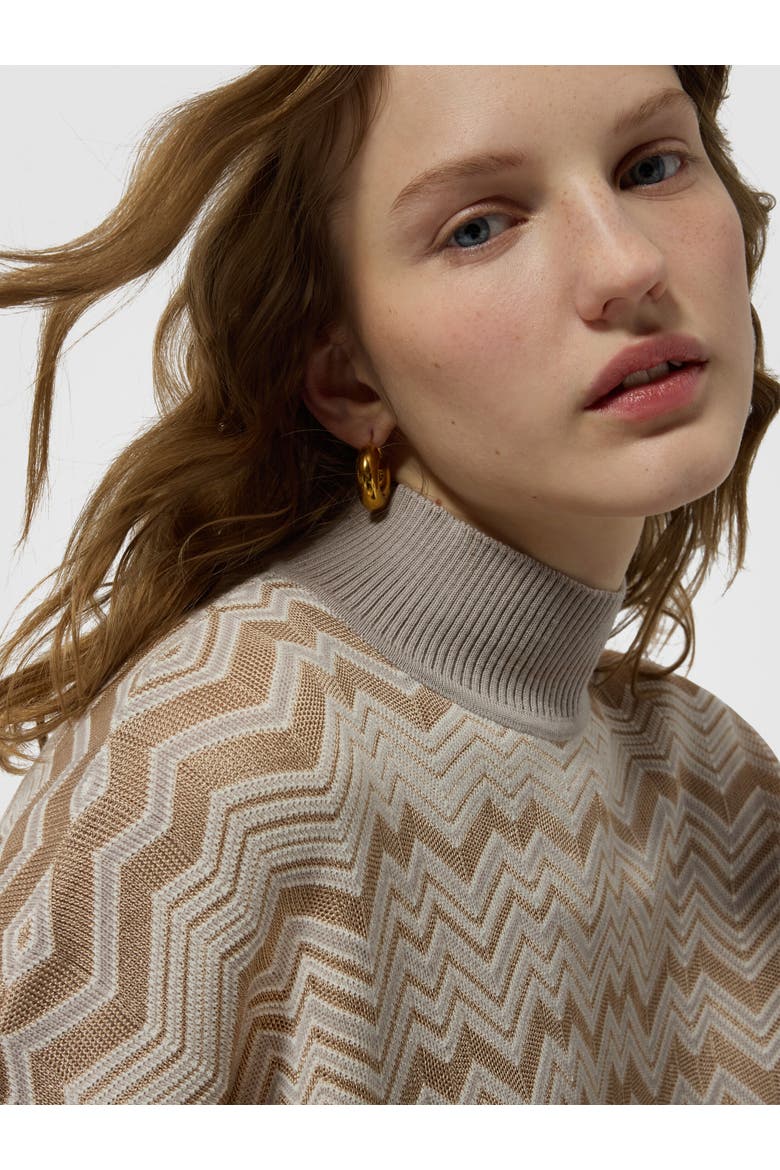 Zig Zag Viscose And Wool Turtleneck Sweater, Alternate, color, Beige
