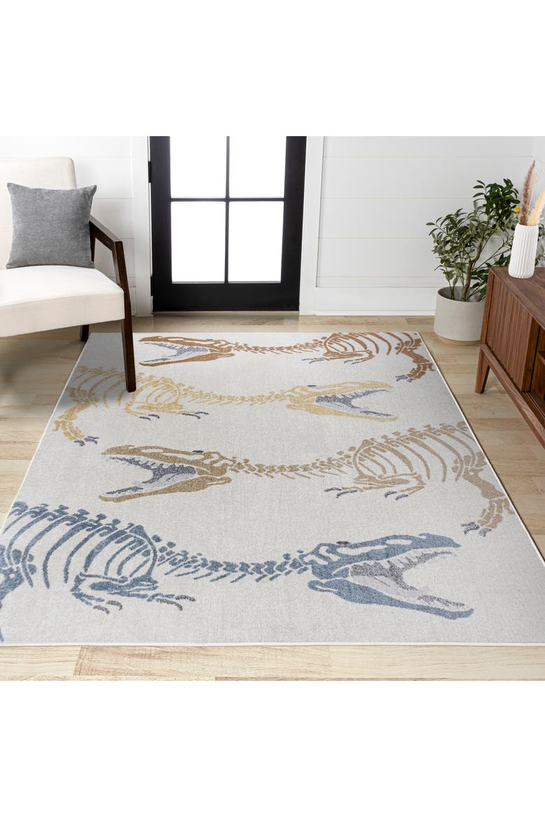 Kingdarr T-Rex Modern Kids Machine-Washable Area Rug, Alternate, color, Cream/Multi