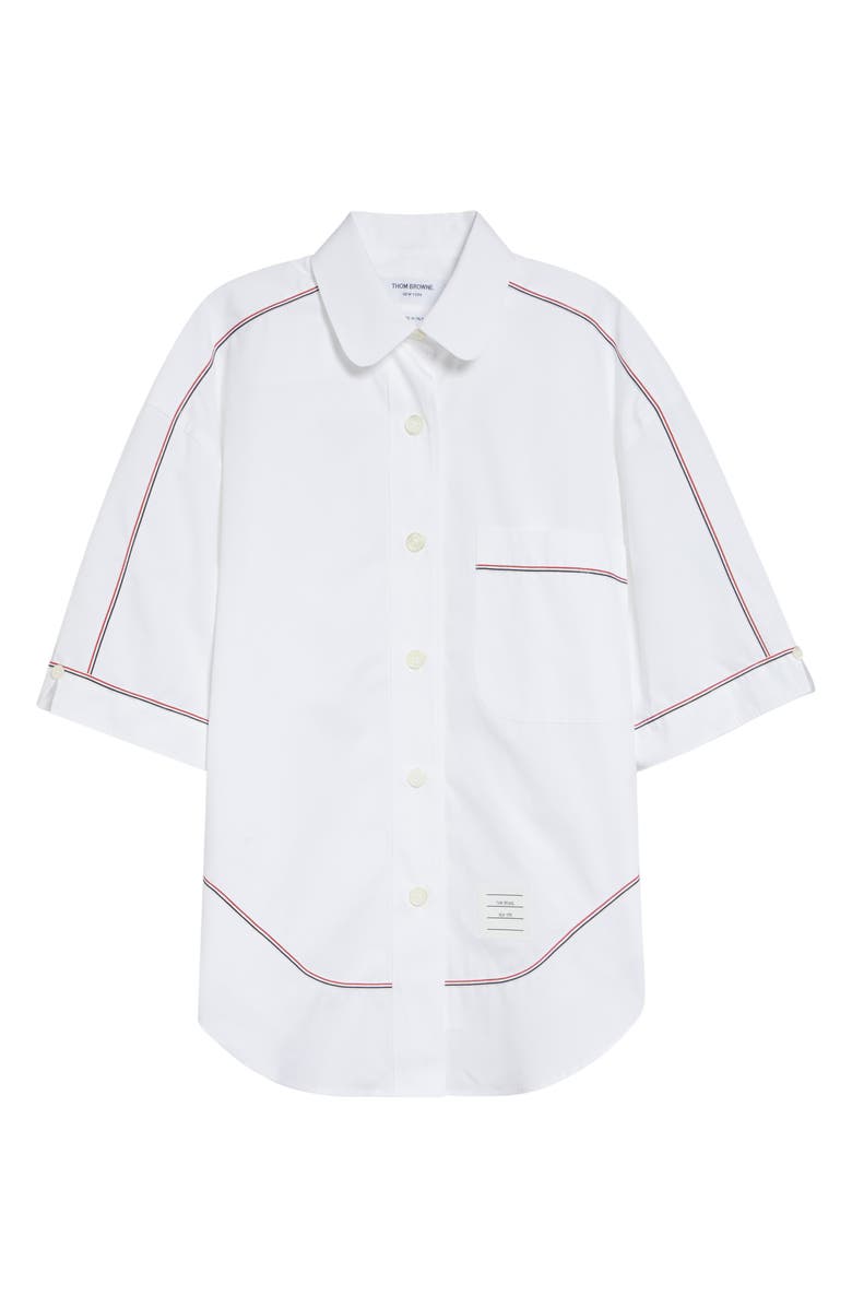 Thom Browne Supersize Tricolor Trim Short Sleeve Button-Up Shirt, Main, color, White