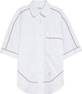 Thom Browne Supersize Tricolor Trim Short Sleeve Button-Up Shirt
