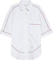 Thom Browne Supersize Tricolor Trim Short Sleeve Button-Up Shirt