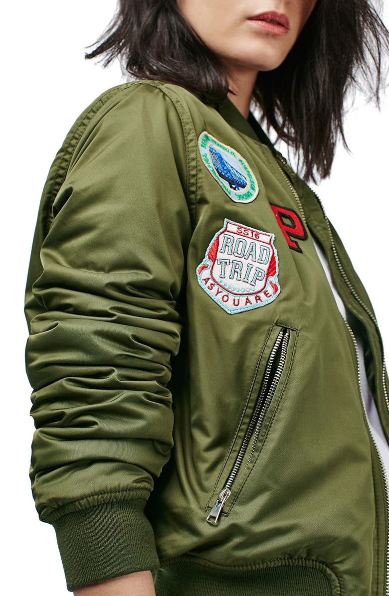Topshop 'Bruce' Patch Detail MA1 Bomber Jacket, Alternate, color, 