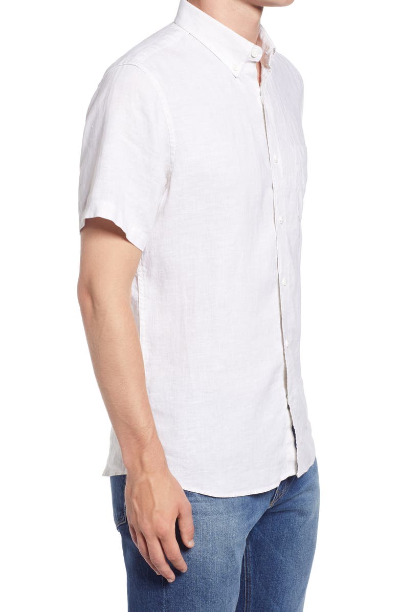 Nordstrom Trim Fit Short Sleeve Linen Button-Down Shirt, Alternate, color,