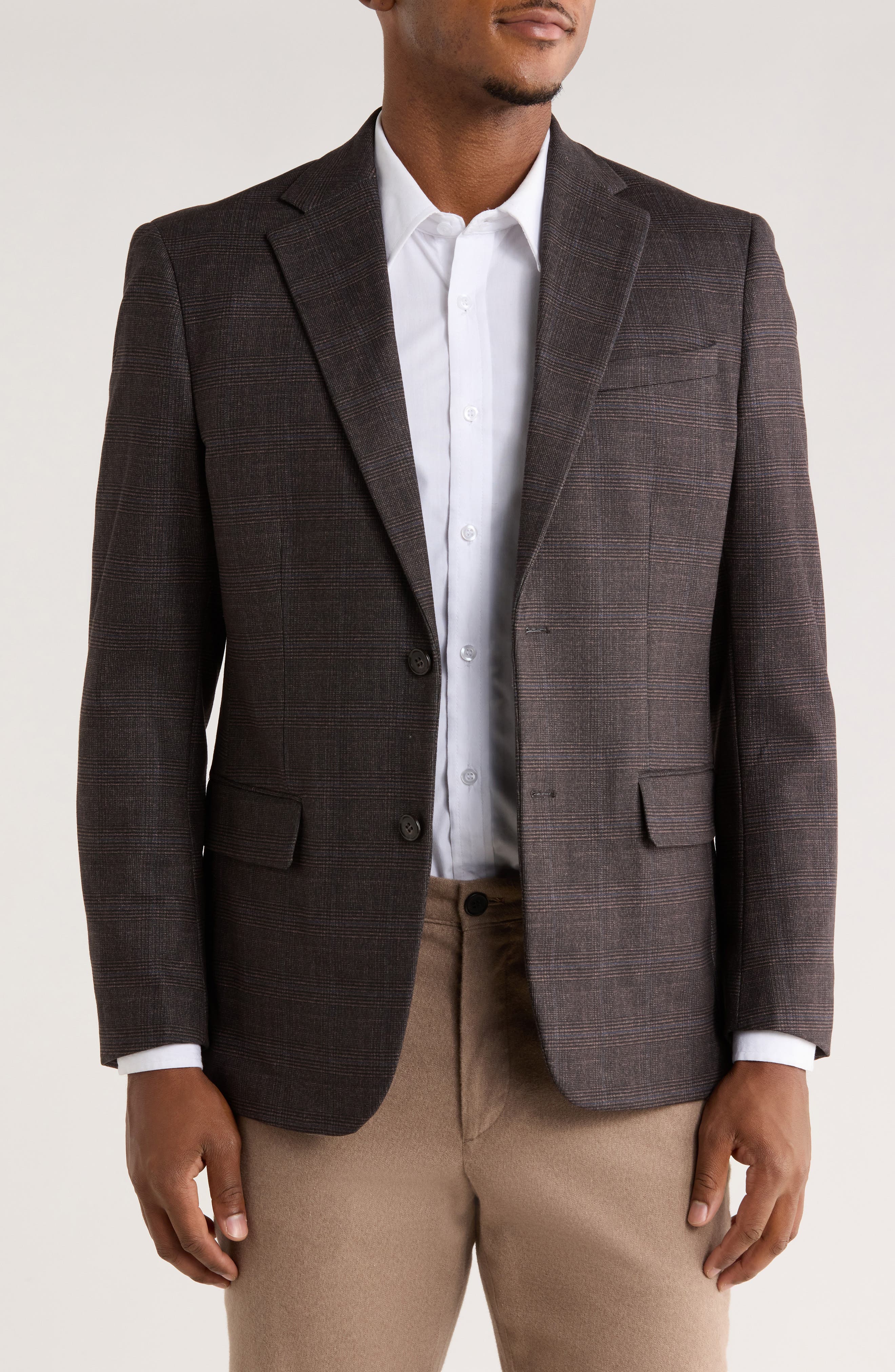 Duchamp Slim Fit Plaid Stretch Knit Blazer
