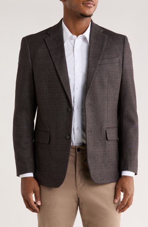 Slim Fit Plaid Stretch Knit Blazer