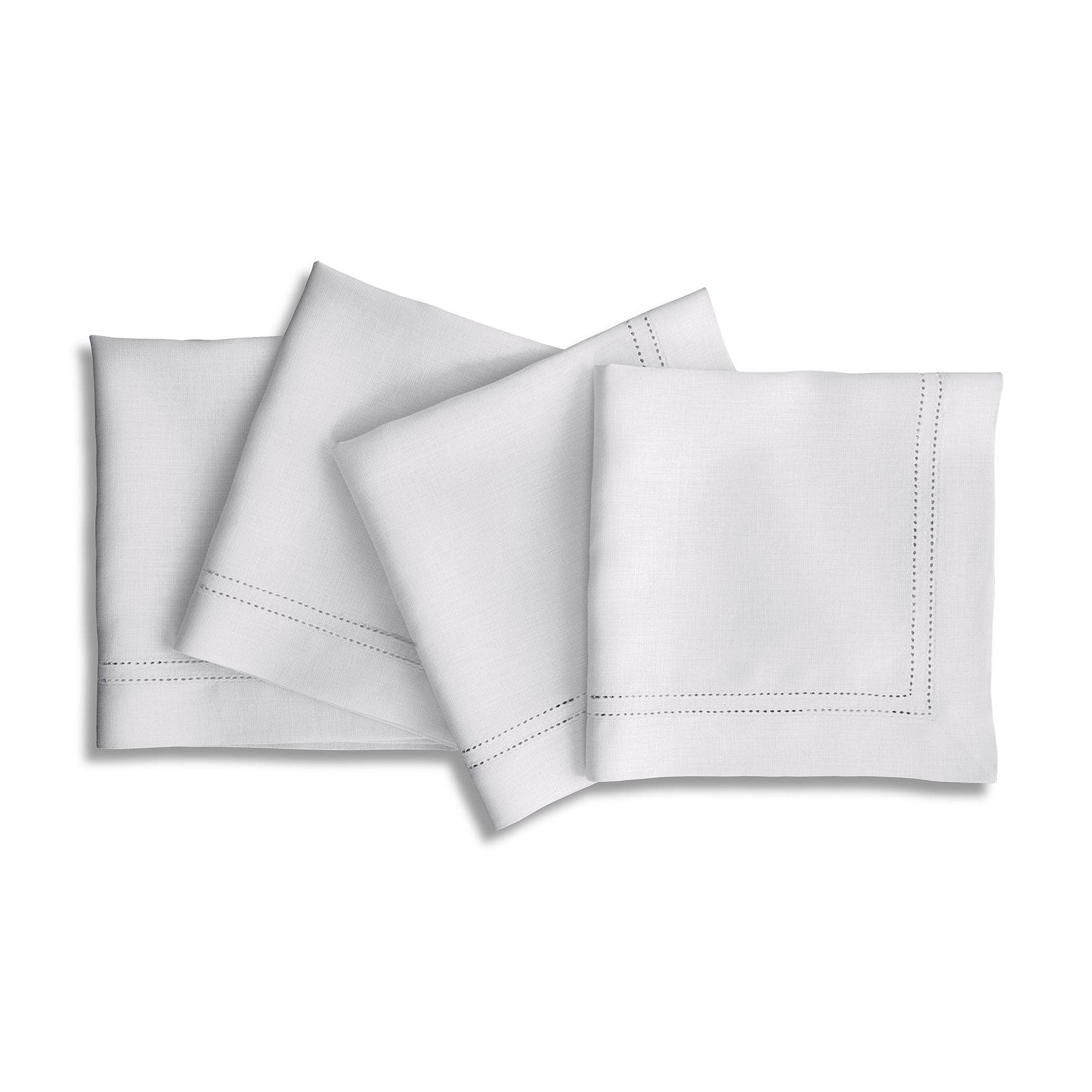 Solino Home Linen Dinner Napkins Set of 4, 20 x 20 Inch for Dining Table, Holiday and Everyday Table Decor - Linen Double Hemstitch - White, Large