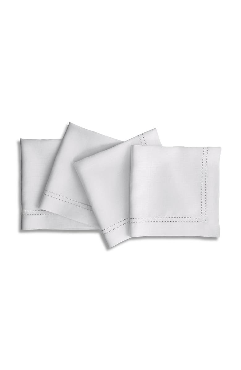 Solino Home Linen Dinner Napkins - Linen Double Hemstitch, 20" x 20", Main, color, White