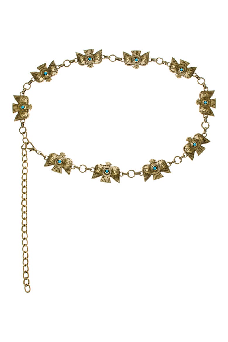 Zuni Turquoise Thunderbird Chain Belt, Main, color, BRASS