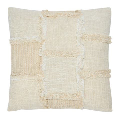 Woven Cotton and Wool Patchwork Pillow with Frayed Edges