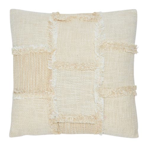 Storied Home Woven Cotton And Wool Patchwork Pillow With Frayed Edges In Neutral