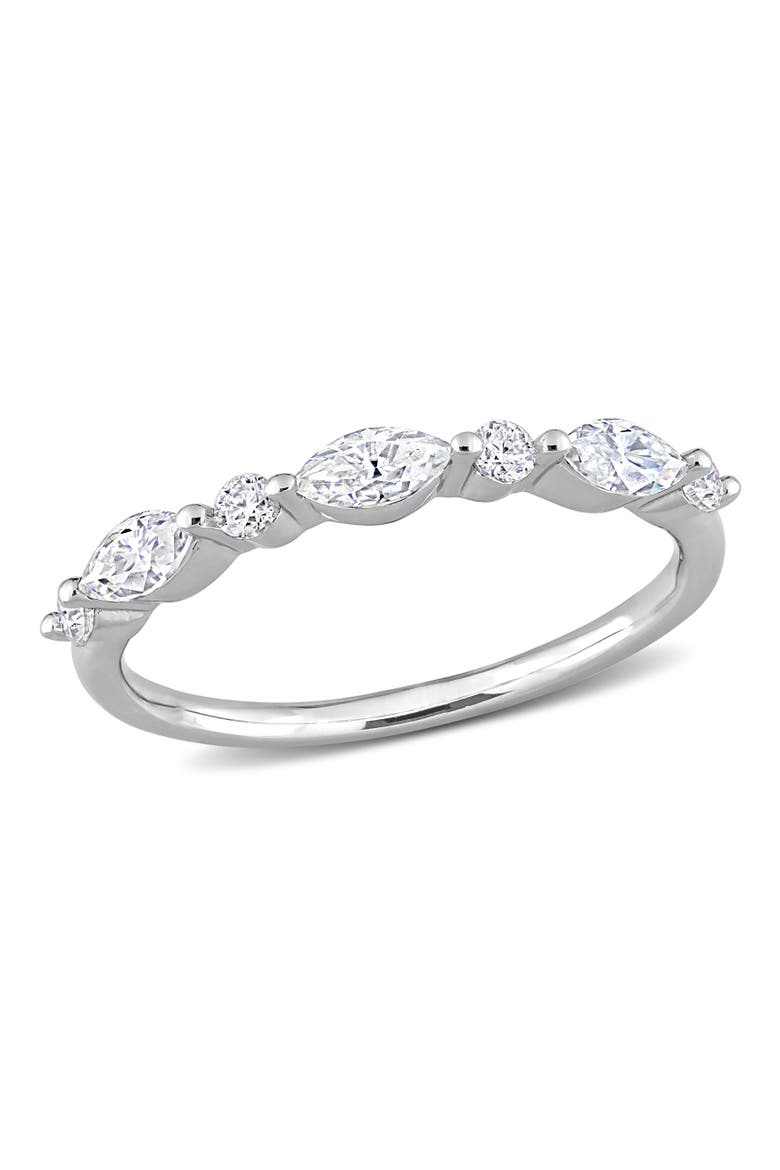 Moissanite Marquise Semi-Eternity Ring, Main, color, Sterling Silver