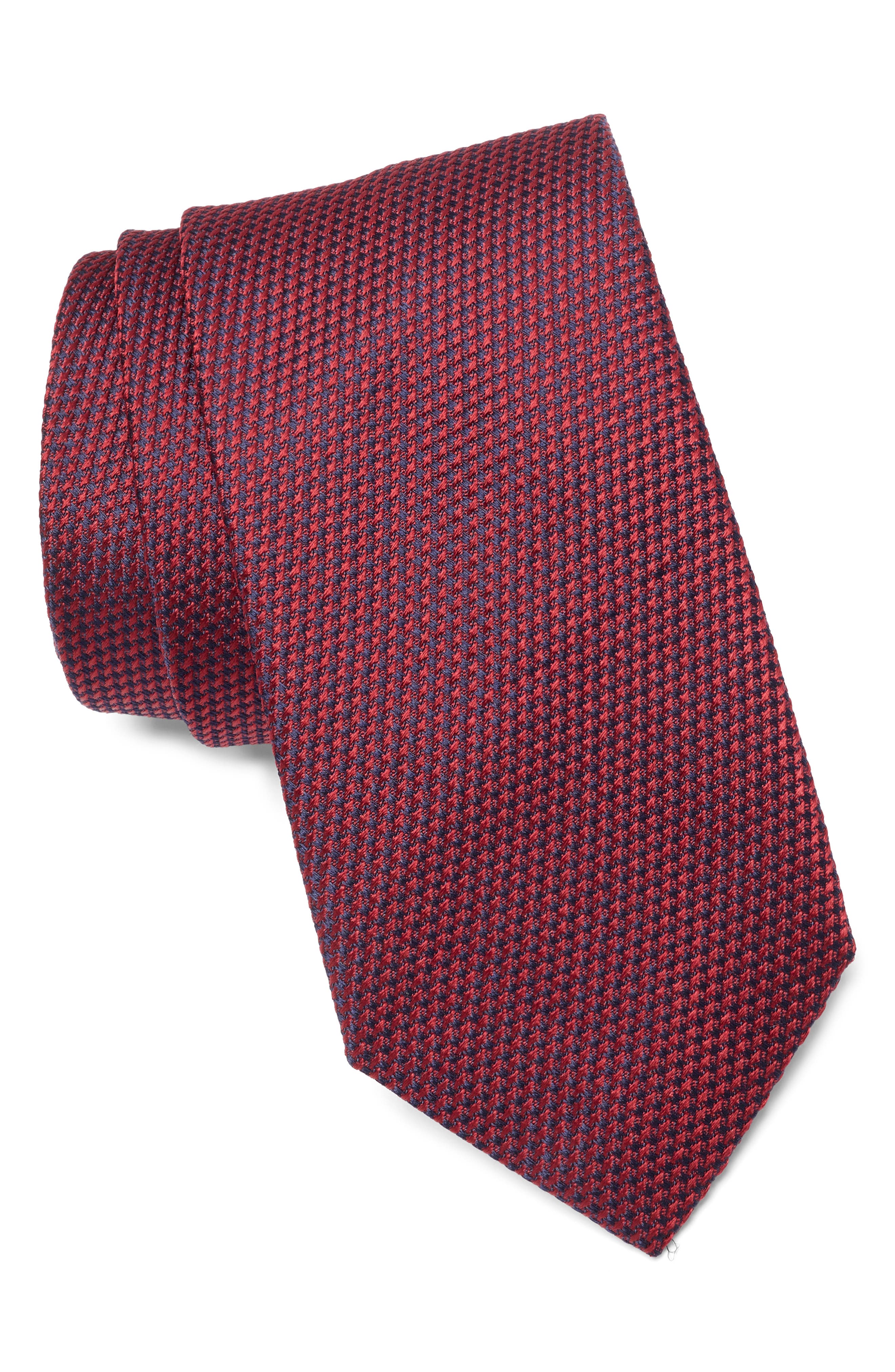Jack Victor Micro Houndstooth Silk Tie In Red
