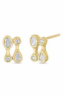Monaco 18k Gold Diamond Stud Earrings