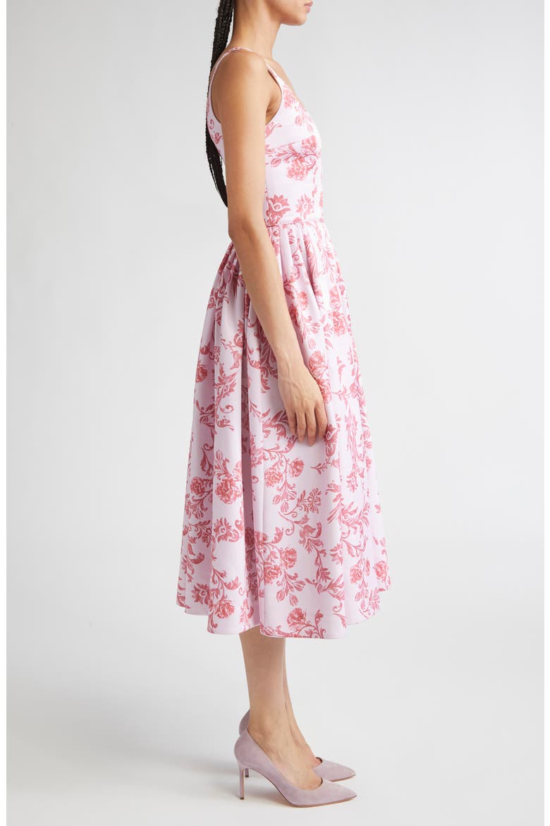 Eglantine Belted Cotton Poplin Fit & Flare Dress, Alternate, color, DAMASK FLORAL PINK