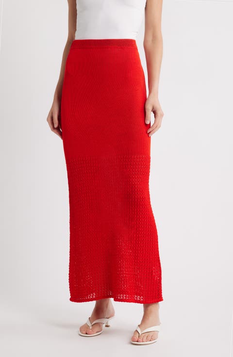 Open Stitch Detail Cotton Maxi Sweater Skirt