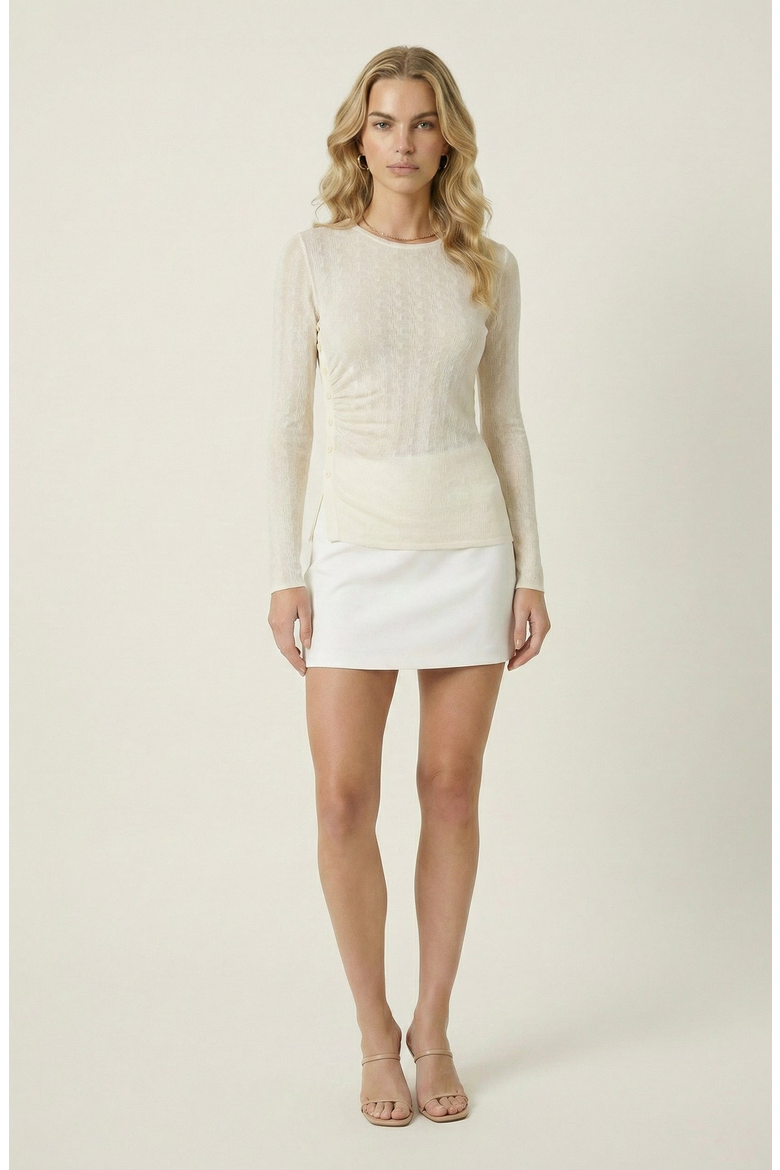 Long Sleeve Fitted Side Button Knit Top, Alternate, color, Ivory