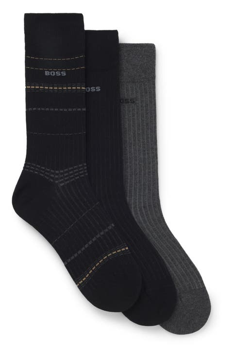 Assorted 3-Pack Ribbed Stripe & Solid Cotton Blend Dress Socks