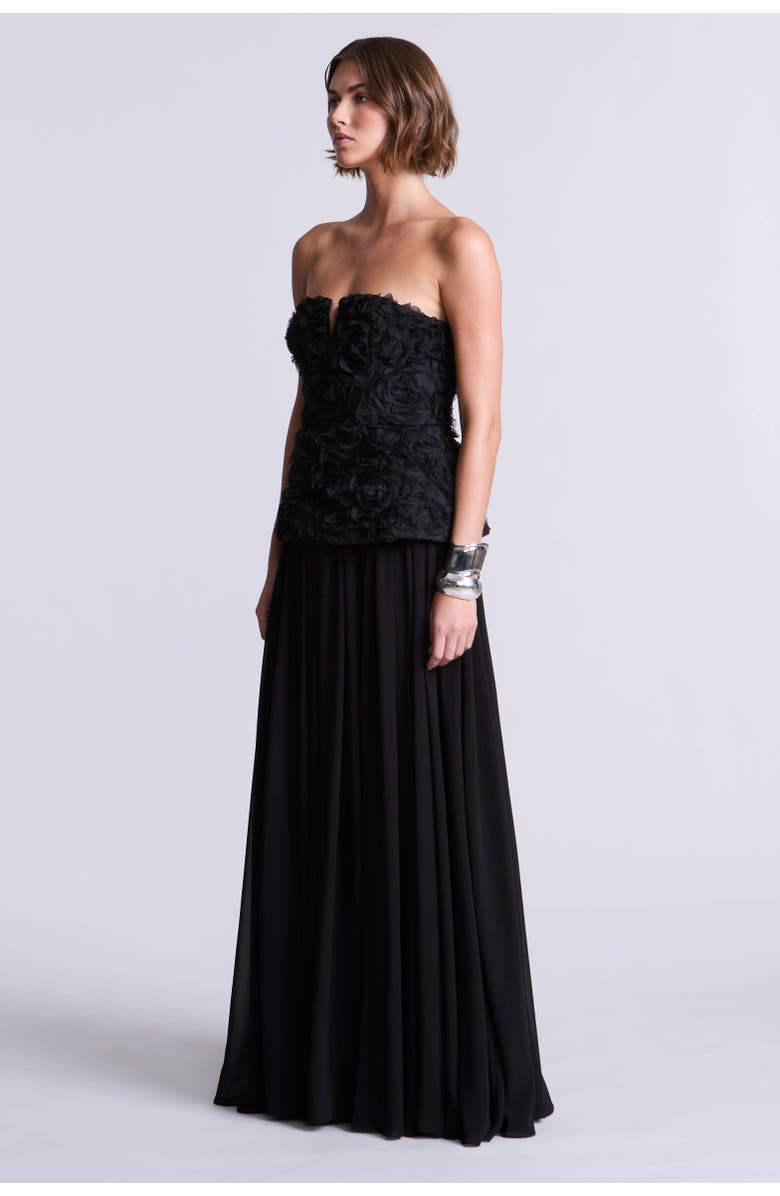 BCBGMAXAZRIA 3D Floral Gown, Alternate, color, Black