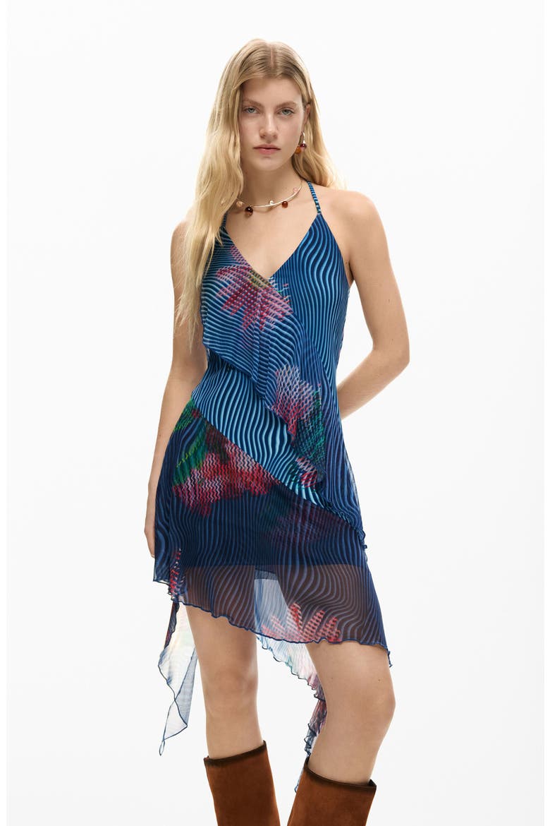 Asymmetric Halter Dress, Alternate, color, BLUE