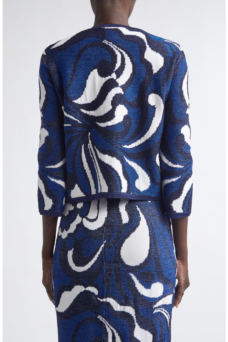 Nancy Midcentury Scroll Jacquard Knit Jacket, Alternate, color, MIDNIGHT/ COBALT METALLIC