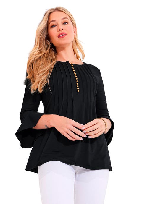Stretch Cotton Bell Sleeve Henley (Plus)