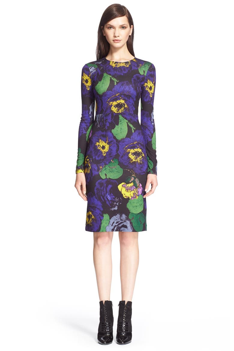 'Eileen' Floral Print Ponte Knit Sheath Dress, Main, color, PURPLE/ GREEN