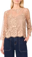 Vince Camuto Scallop Hem Cotton Blend Lace Top