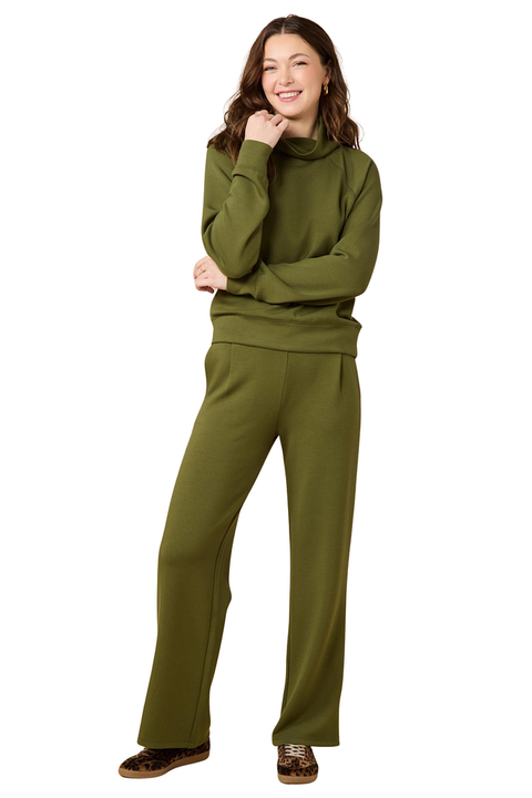 Athleisure Mock Neck And Pleated Pant Set