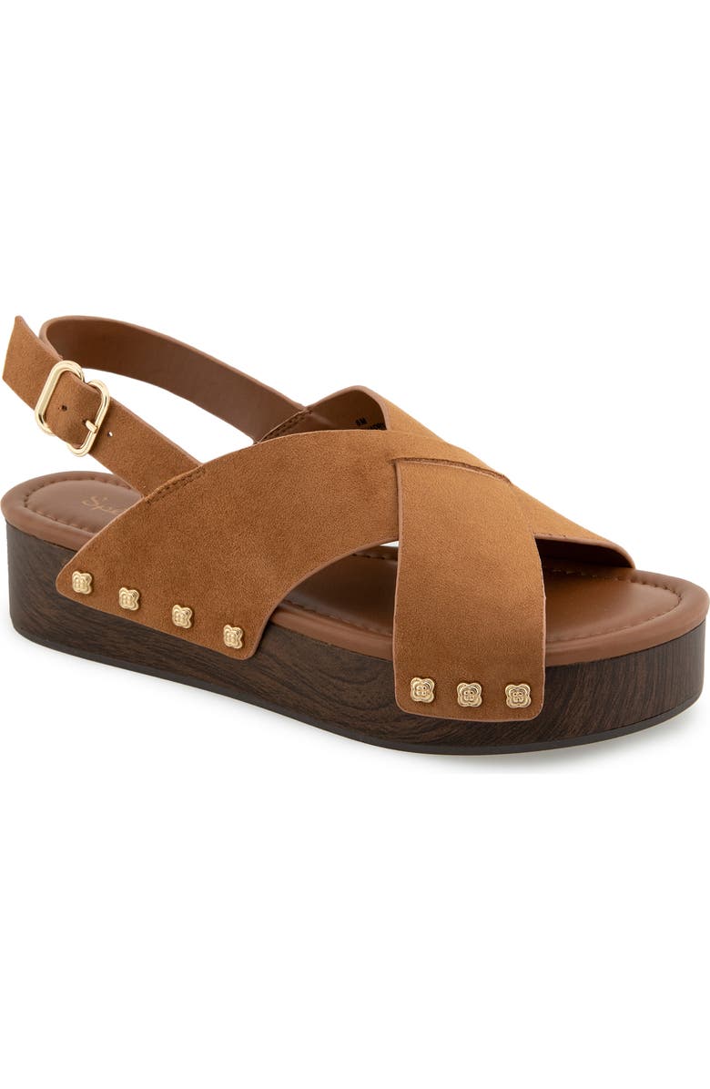 Splendid Quandry Woodgrain Platform Slingback Sandal, Main, color, Caramel