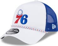 New Era Men's New Era White/Royal Philadelphia 76ers Court Sport Foam A-Frame 9FORTY Adjustable Trucker Hat