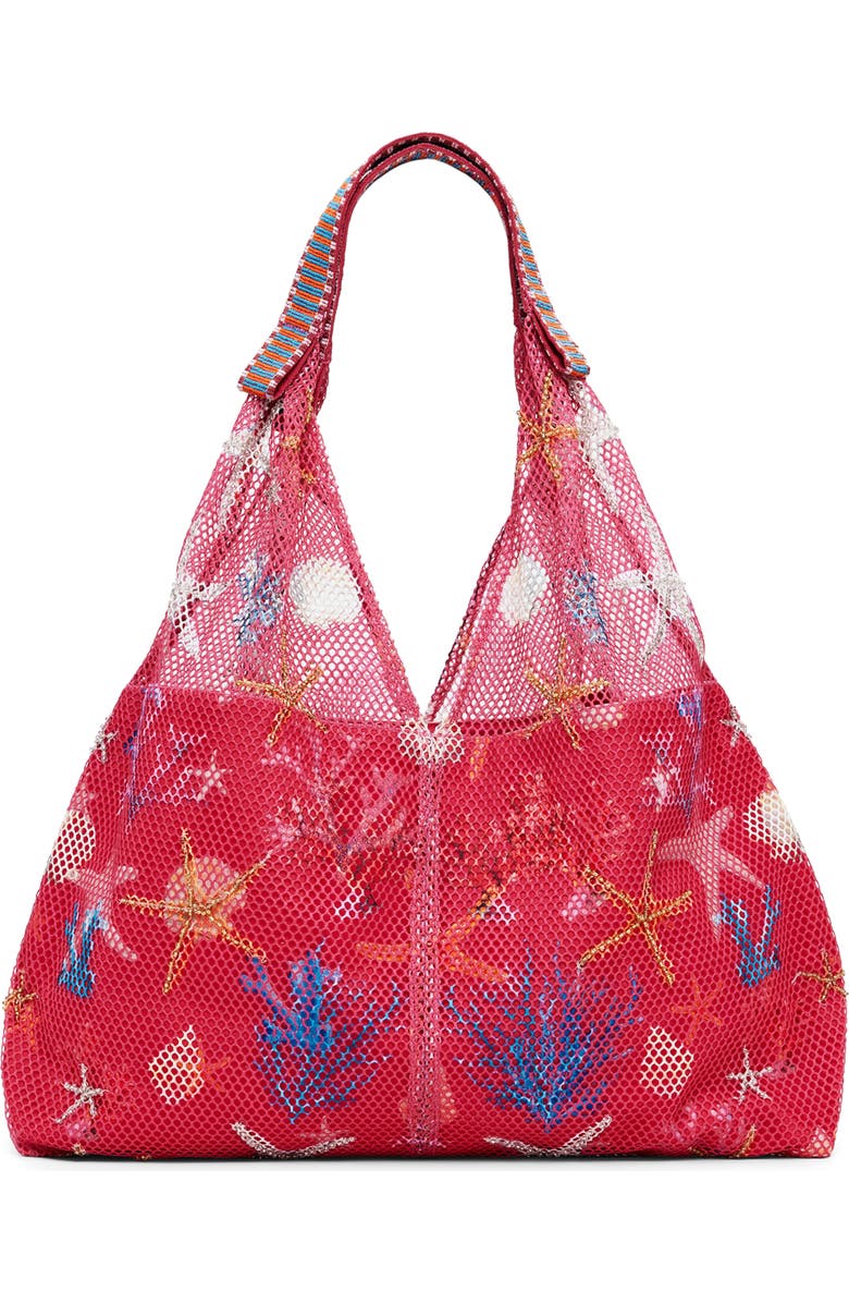 Desigual Print Embellished Net Shopper, Main, color, Fuchsia